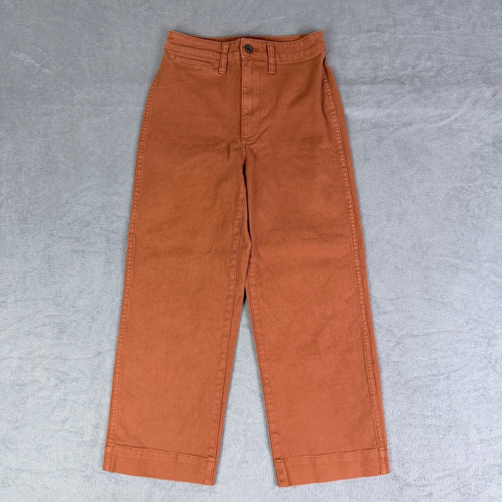 Madewell Slim Emmett Wide-Leg Crop Pants 25 Rust Orange High Rise Canvas Trouser